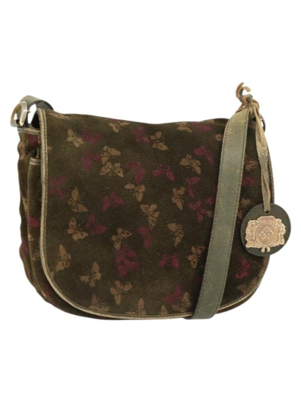 Authentic BOTTEGA VENETA Shoulder Bag Suede Green Gold